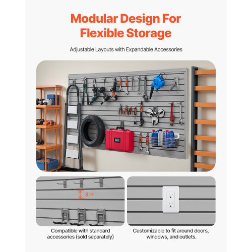 Slat Wall Paneling 8 x 4 ft PVC Garage Slatwall with Modular Design Grey