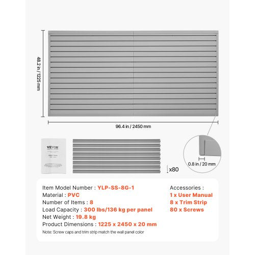 Slat Wall Paneling 8 x 4 ft PVC Garage Slatwall with Modular Design Grey