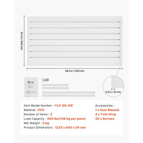 Slat Wall Paneling 2 x 4 ft PVC Garage Slatwall with Modular Design White