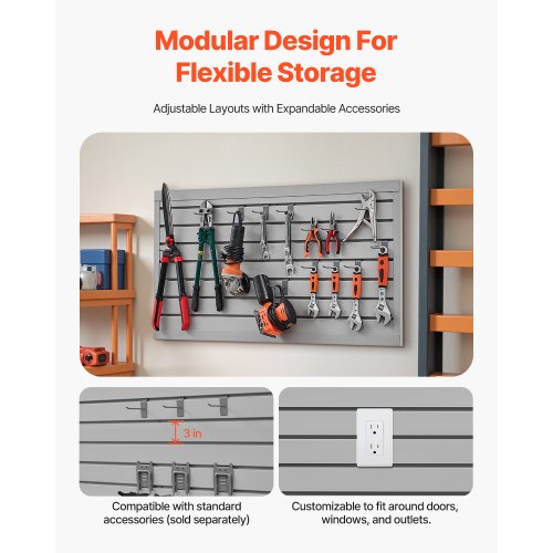 Slat Wall Paneling 2 x 4 ft PVC Garage Slatwall with Modular Design Grey