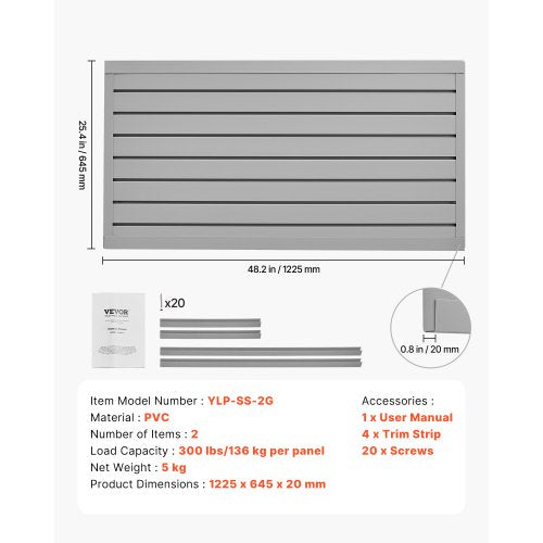 Slat Wall Paneling 2 x 4 ft PVC Garage Slatwall with Modular Design Grey
