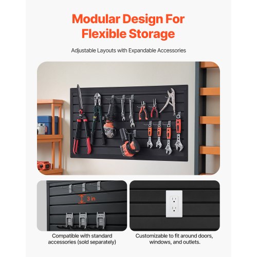 Slat Wall Paneling 2 x 4 ft PVC Garage Slatwall with Modular Design Black