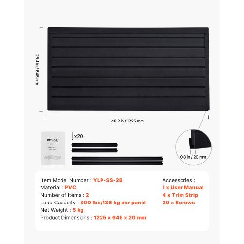 Slat Wall Paneling 2 x 4 ft PVC Garage Slatwall with Modular Design Black