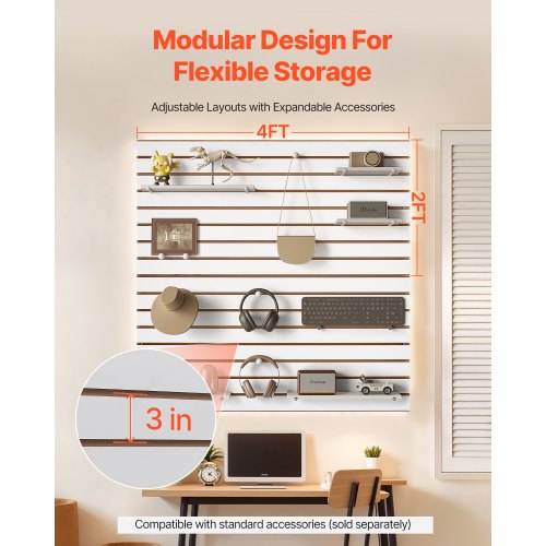 Slat Wall Paneling 4 x 4 ft MDF Garage Slatwall with Modular Design White