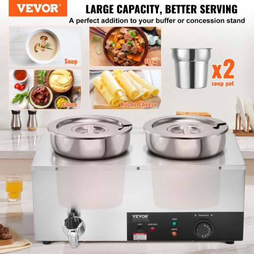 Electric Soup Warmer Dual 7.4QT Stainless Steel Round Pot 1200W Commercial