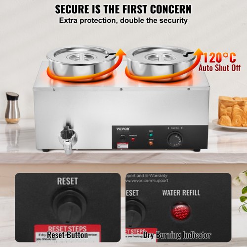 Electric Soup Warmer Dual 7.4QT Stainless Steel Round Pot 1200W Commercial