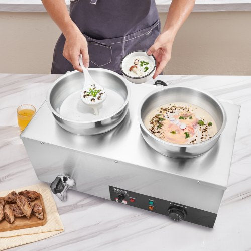 Electric Soup Warmer Dual 7.4QT Stainless Steel Round Pot 1200W Commercial