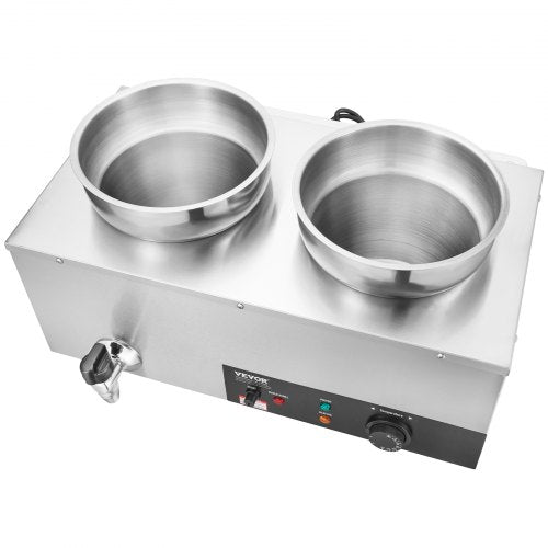 Electric Soup Warmer Dual 7.4QT Stainless Steel Round Pot 1200W Commercial