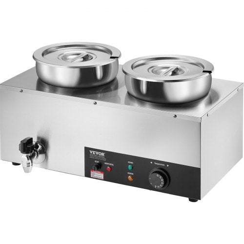 Electric Soup Warmer Dual 7.4QT Stainless Steel Round Pot 1200W Commercial