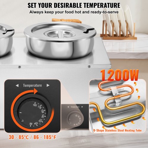 Electric Soup Warmer Three 7.4QT Stainless Steel Round Pot 1200W