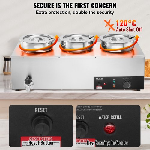 Electric Soup Warmer Three 7.4QT Stainless Steel Round Pot 1200W