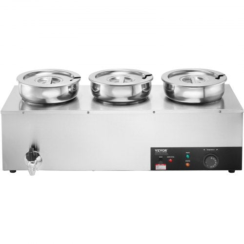 Electric Soup Warmer Three 7.4QT Stainless Steel Round Pot 1200W