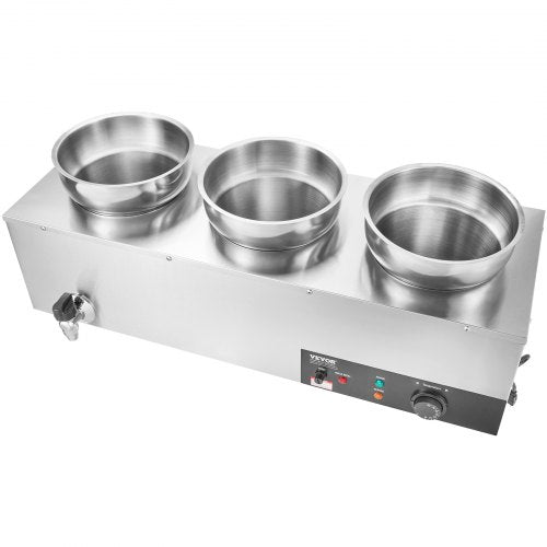 Electric Soup Warmer Three 7.4QT Stainless Steel Round Pot 1200W