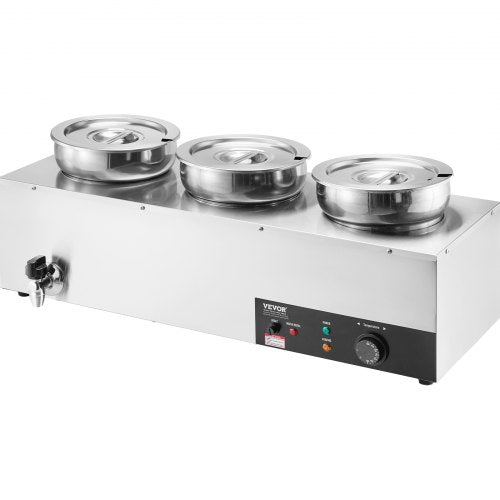 Electric Soup Warmer Three 7.4QT Stainless Steel Round Pot 1200W
