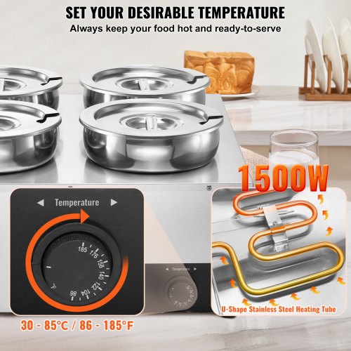 Electric Soup Warmer Four 7.4QT Stainless Steel Round Pot 1500W Commercial