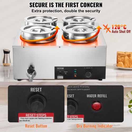 Electric Soup Warmer Four 7.4QT Stainless Steel Round Pot 1500W Commercial