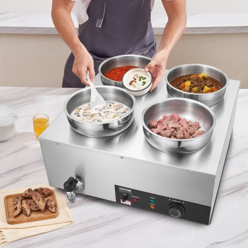 Electric Soup Warmer Four 7.4QT Stainless Steel Round Pot 1500W Commercial
