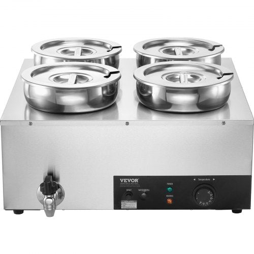 Electric Soup Warmer Four 7.4QT Stainless Steel Round Pot 1500W Commercial