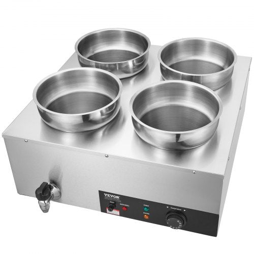 Electric Soup Warmer Four 7.4QT Stainless Steel Round Pot 1500W Commercial
