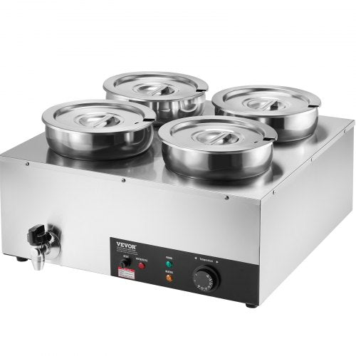 Electric Soup Warmer Four 7.4QT Stainless Steel Round Pot 1500W Commercial
