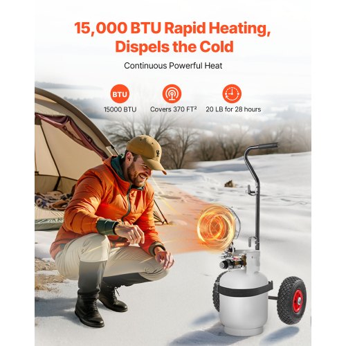 Propane Tank Top Heater with Portable Trolley 15000 BTU Rapid Heating