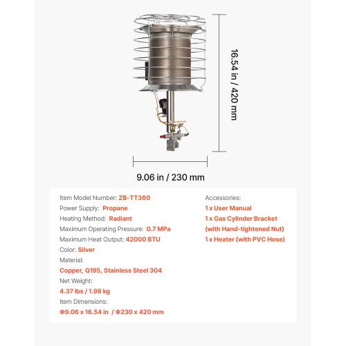 Propane Tank Top Heater 42000 BTU Rapid Heating 360Degree Infrared Radiant