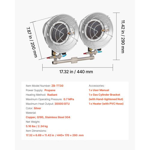 Propane Tank Top Heater 30000 BTU Rapid Heating 180Degree Infrared Radiant