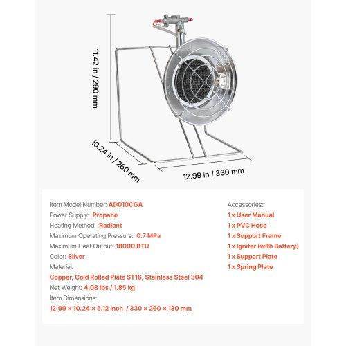 Propane Tank Top Heater for 1lb Small Tanks and 540lb Large Tanks 18000