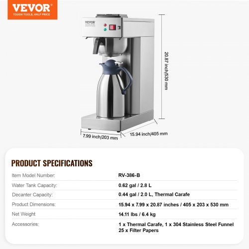 12 Cups Commercial Drip Coffee Maker Coffee Maker Machine with Thermal