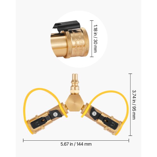 RV Propane Quick Connect Y Splitter Adapter with Shutoff Valve 2 Way 14