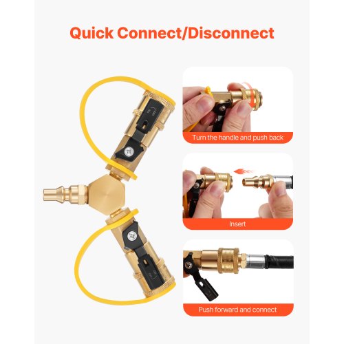 RV Propane Quick Connect Y Splitter Adapter with Shutoff Valve 2 Way 14
