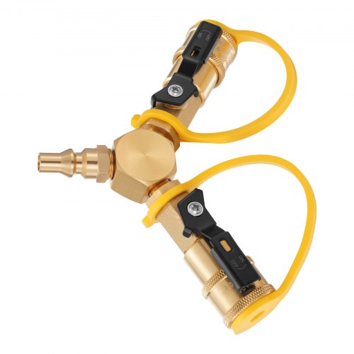 RV Propane Quick Connect Y Splitter Adapter with Shutoff Valve 2 Way 14