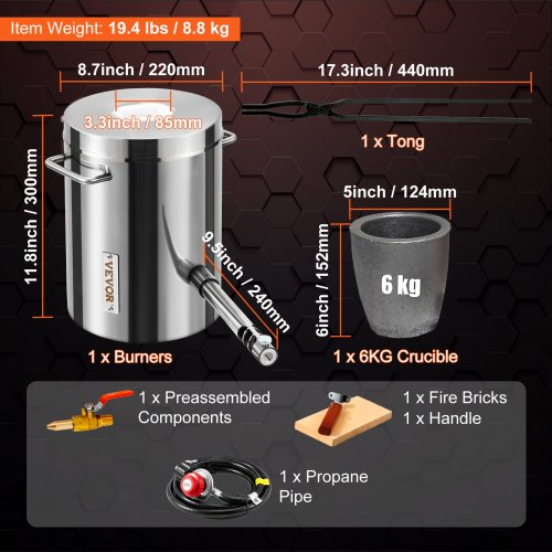 6KG Propane Melting Furnace Kit Large Capacity Foundry Home Kilns