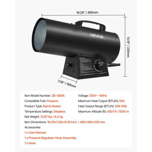 Propane Heater 60000BTU Forced Air Propane Heater with Stepless Temp