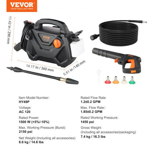 Electric Pressure Washer 2150PSI 185GPM Foam Cannon HighPressure with 5
