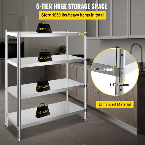 Stainless Steel Shelving 468x185 Inch 4 Tier Adjustable Shelf Storage Unit