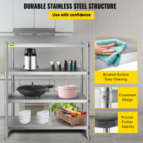 Stainless Steel Shelving 468x185 Inch 4 Tier Adjustable Shelf Storage Unit