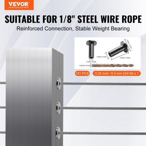 101 Pack T316 Stainless Steel Protector Sleeves for 18 Wire Rope Cable