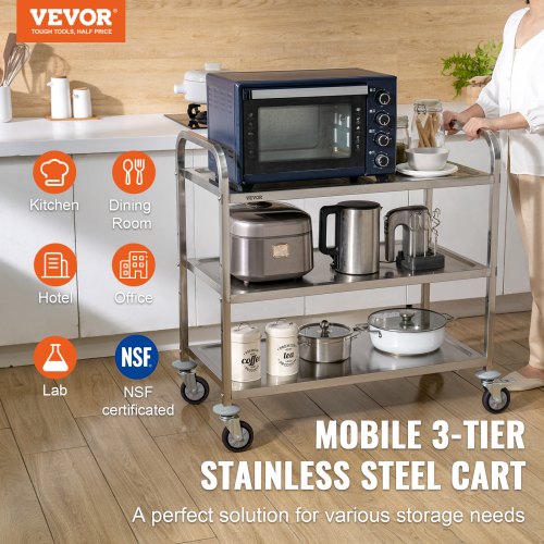 Kitchen Utility Cart 3 Tiers Wire Rolling Cart with 450LBS Capacity Steel