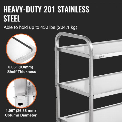 Kitchen Utility Cart 3 Tiers Wire Rolling Cart with 450LBS Capacity Steel
