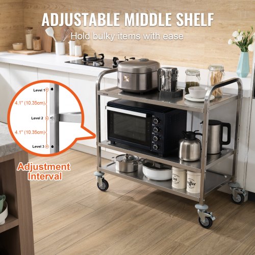 Kitchen Utility Cart 3 Tiers Wire Rolling Cart with 450LBS Capacity Steel
