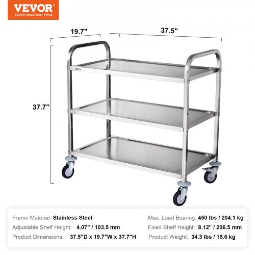 Kitchen Utility Cart 3 Tiers Wire Rolling Cart with 450LBS Capacity Steel