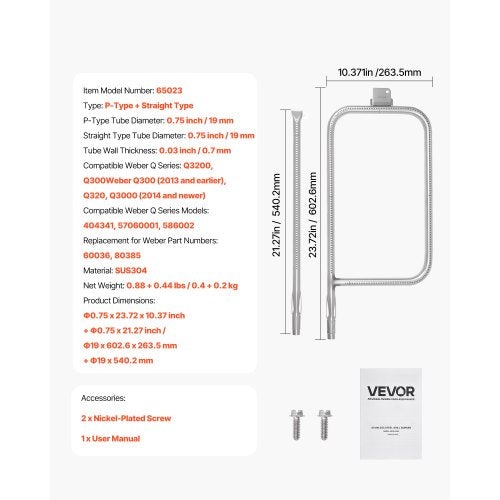 Grill Burner Tube for Weber Q3200 Q300 2013 earlier Q320 Q3000 2014
