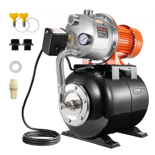1.6 HP Shallow Well Pump with Pressure Tank 1320 GPH Automatic Irrigation