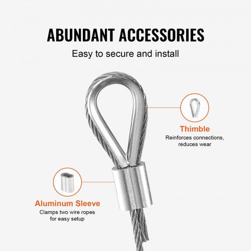 Wire Rope Kit 116 330 ft 304 Stainless Steel Cable with 80 Sleeves and 20