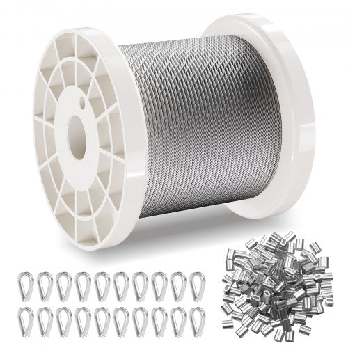Wire Rope Kit 116 330 ft 304 Stainless Steel Cable with 80 Sleeves and 20