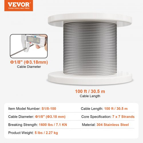 Wire Rope Kit 18 100 ft 304 Stainless Steel Cable with 124 Accessories