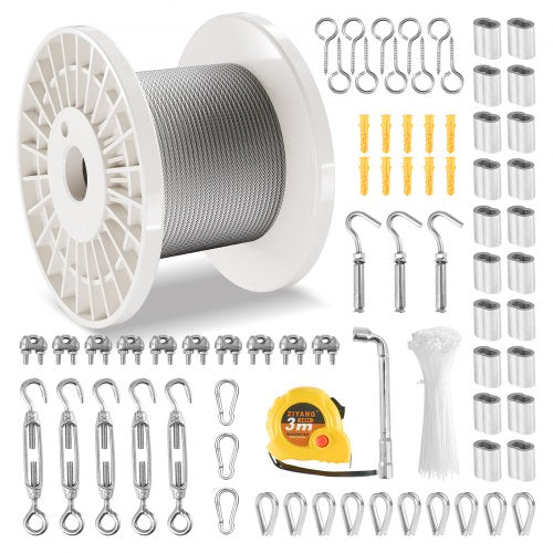 Wire Rope Kit 18 100 ft 304 Stainless Steel Cable with 124 Accessories