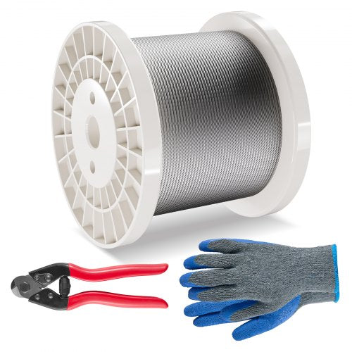 Wire Rope Kit 18 600 ft 316 Stainless Steel Cable with Cutter and Gloves