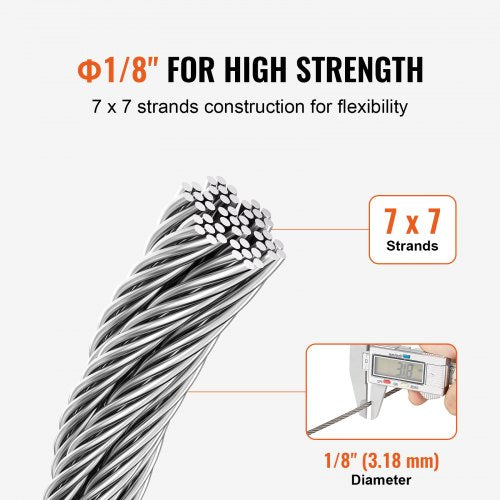 Wire Rope Kit 18 1000 ft 316 Stainless Steel Cable with Cutter and Gloves
